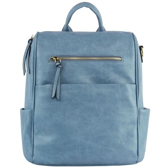 DIONA J WOMEN\'S VEGAN LEATHER CONVERTIBLE HANDLE ZIPPER BACKPACK COLOR BLUE main image 5